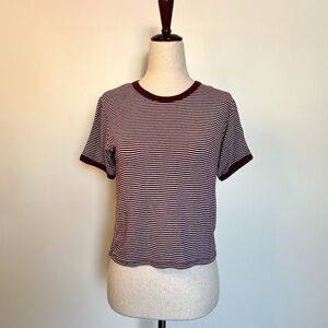 Brandy Melville John Galt Burgundy & White Striped Vintage Style Top Size small